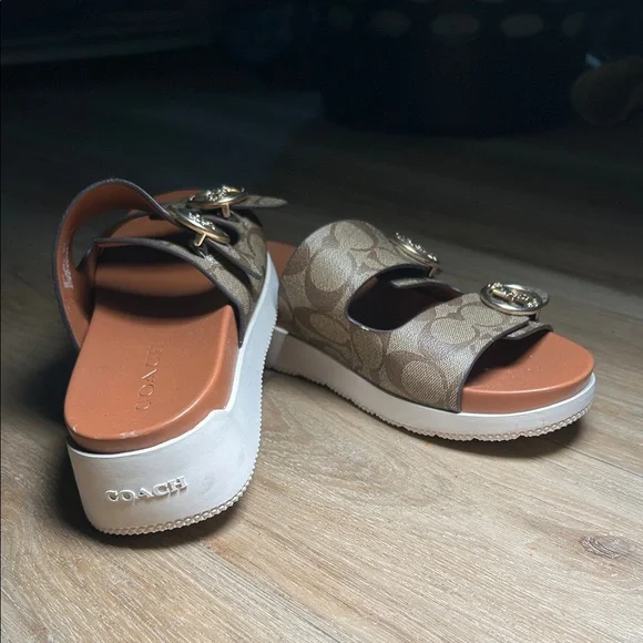 Coach Brown Slide Sandals with Gold Accents - Picture 3 of 3